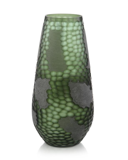 Picture of EMERALD GREEN ENGRAVED GLASS VASE