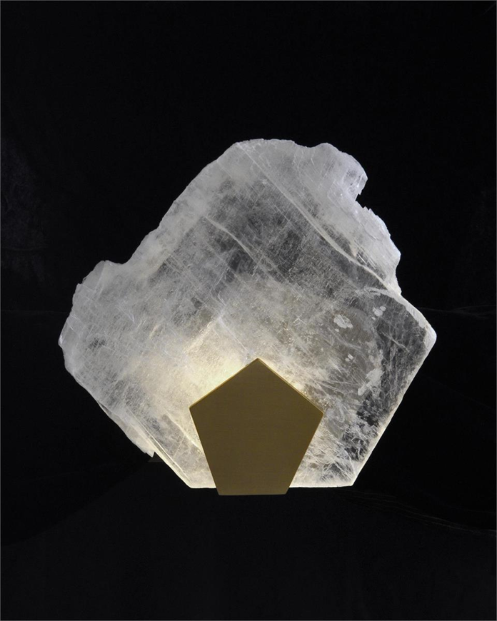 Picture of MOONLIGHT SONATA:  SELENITE PANE SINGLE-LIGHT WALL SCONCE IN ANTIQUE BRASS FINISH