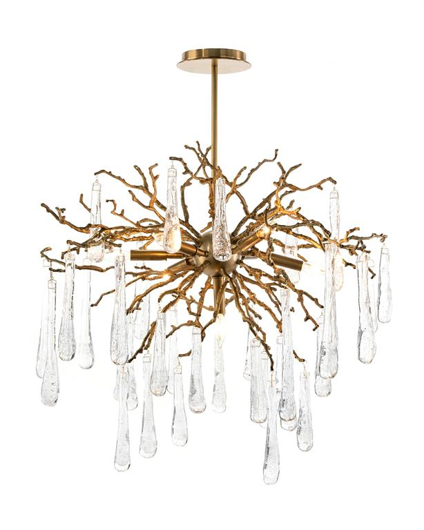 Picture of BRASS AND GLASS TEARDROP SEVEN-LIGHT CHANDELIER